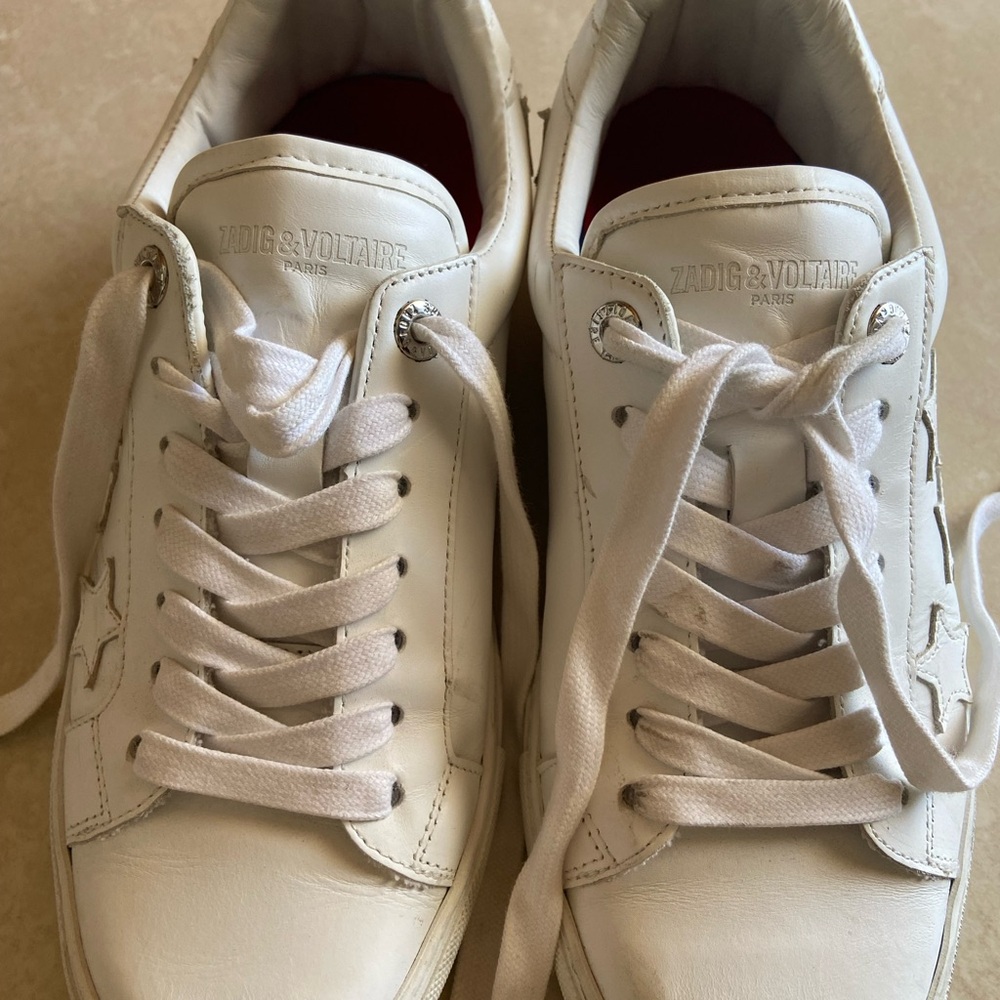 Zadig&Voltare Paris 100% Leather White Star Sneakers size 40, missing inserts - Picture 5 of 7